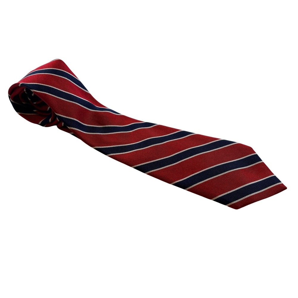 Chaps Striped Necktie Mens One‎ Size Red Navy Blue Silk Classic Rep Stripe Tie - Picture 2 of 6